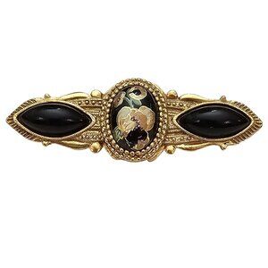 1928 Brand Black, Rose Bar Brooch Victorian Style Pin C696
